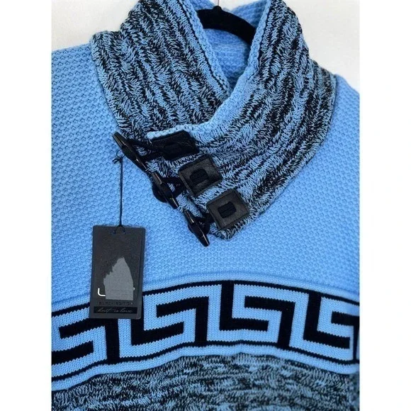 LCR Black Edition Shawl Collar Sweater Greek Key Knitwear Wool‎ Pullover 3XL Men
